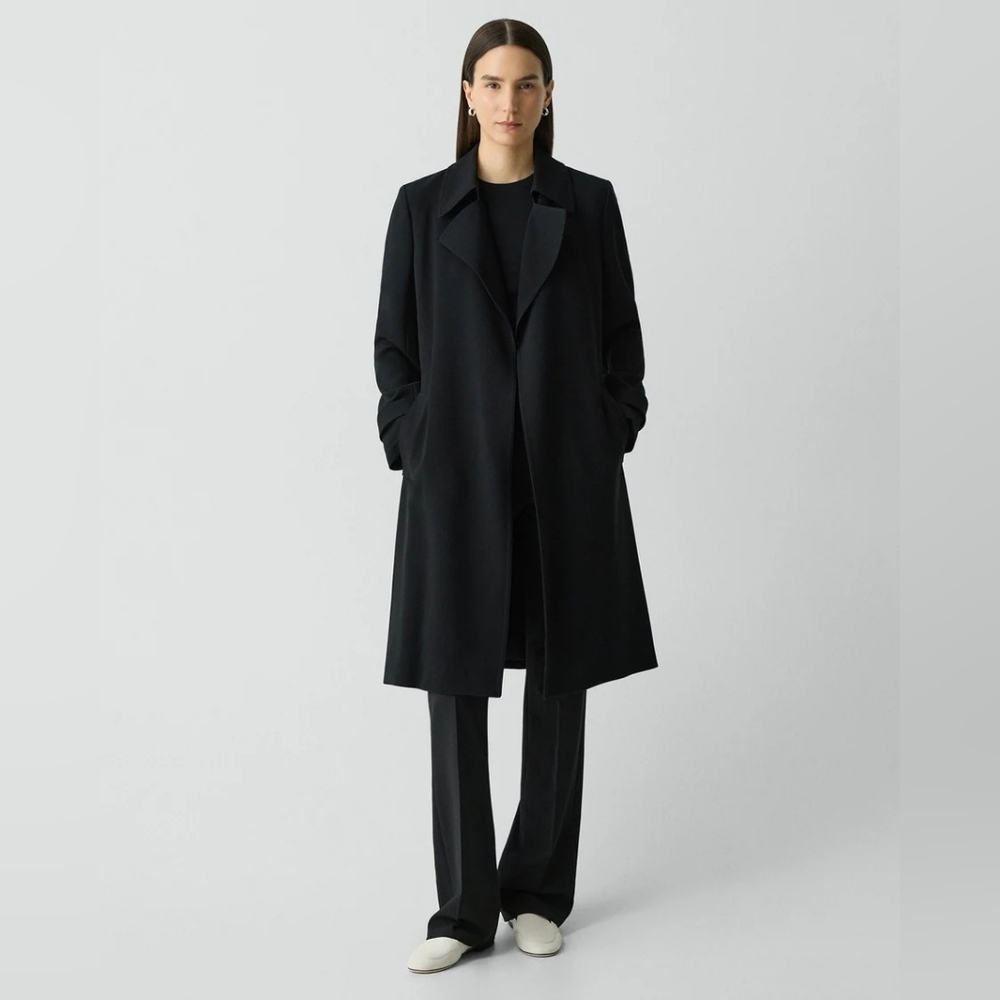 Theory Wide Lapel Classic Trench Soft Wool Black-P